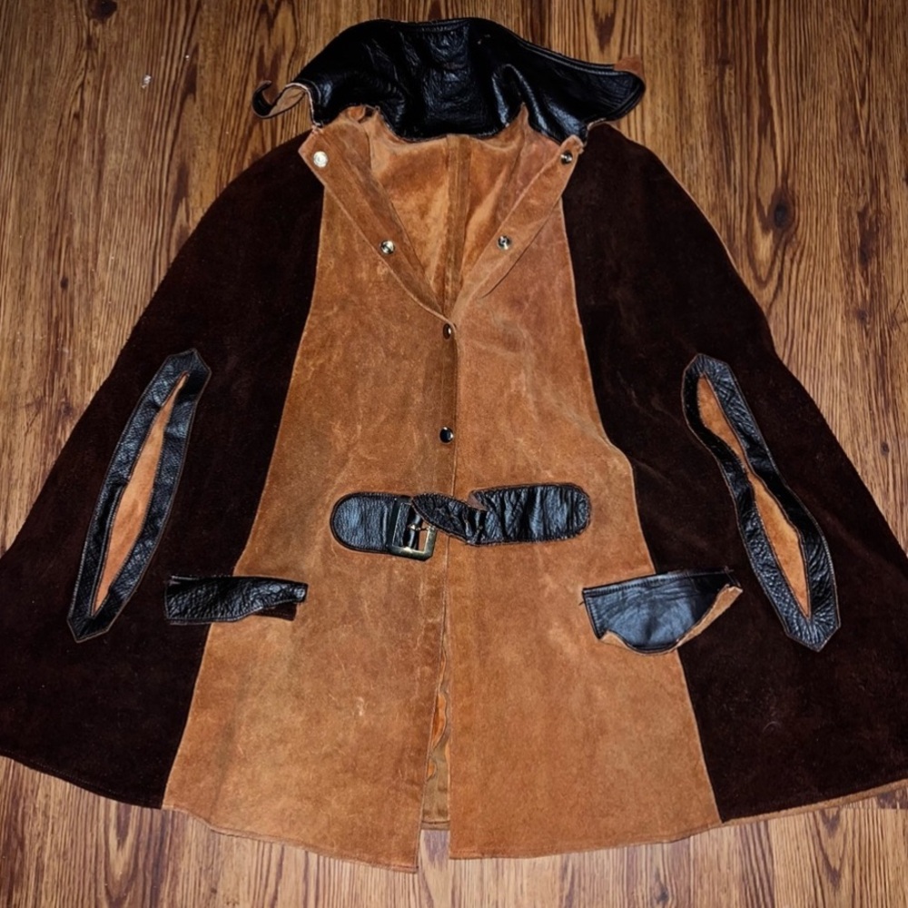 Vintage Two-Tone Suede & Leather Cape / Poncho